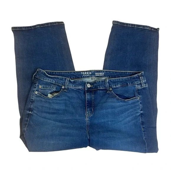 Torrid Women's Distressed Perfect Wide Leg Vintage Stretch Jeans Sz 18 - Picture 5 of 9
